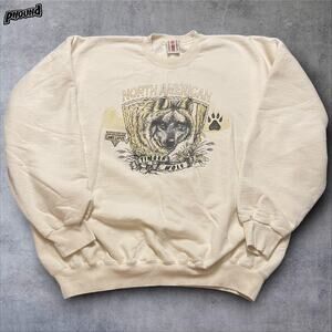 Vintage Timber Wolf Sweatshirt Mens XL White Crewneck Graphic Del Sol 1998